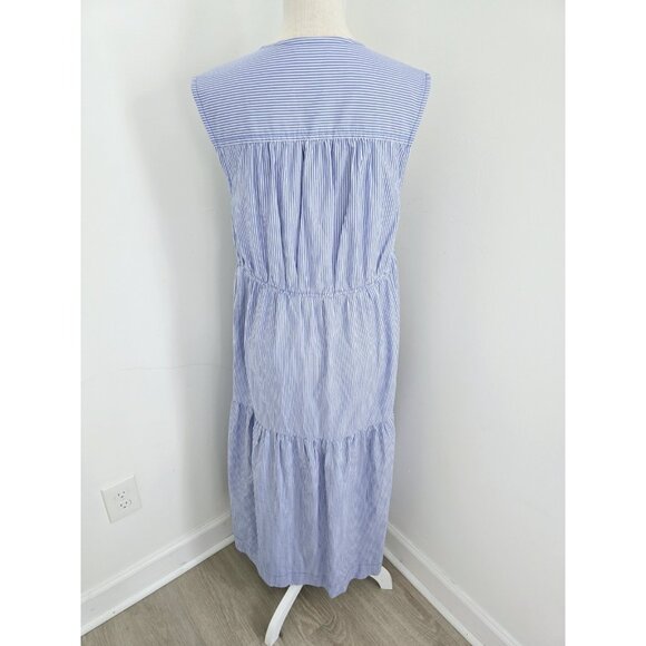 Everlane Cotton Tiered Striped Blue White Sleeveless Midi Maxi Dress S Small - Picture 8 of 13